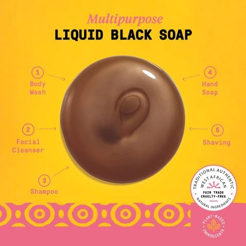 Alaffia Authentic African Black Soap Variety 2-Pack – All-In-One Liquid Soap, Travel-Size Eucalyptus Tea Tree + Full-Size Rosewater Peony Body Wash