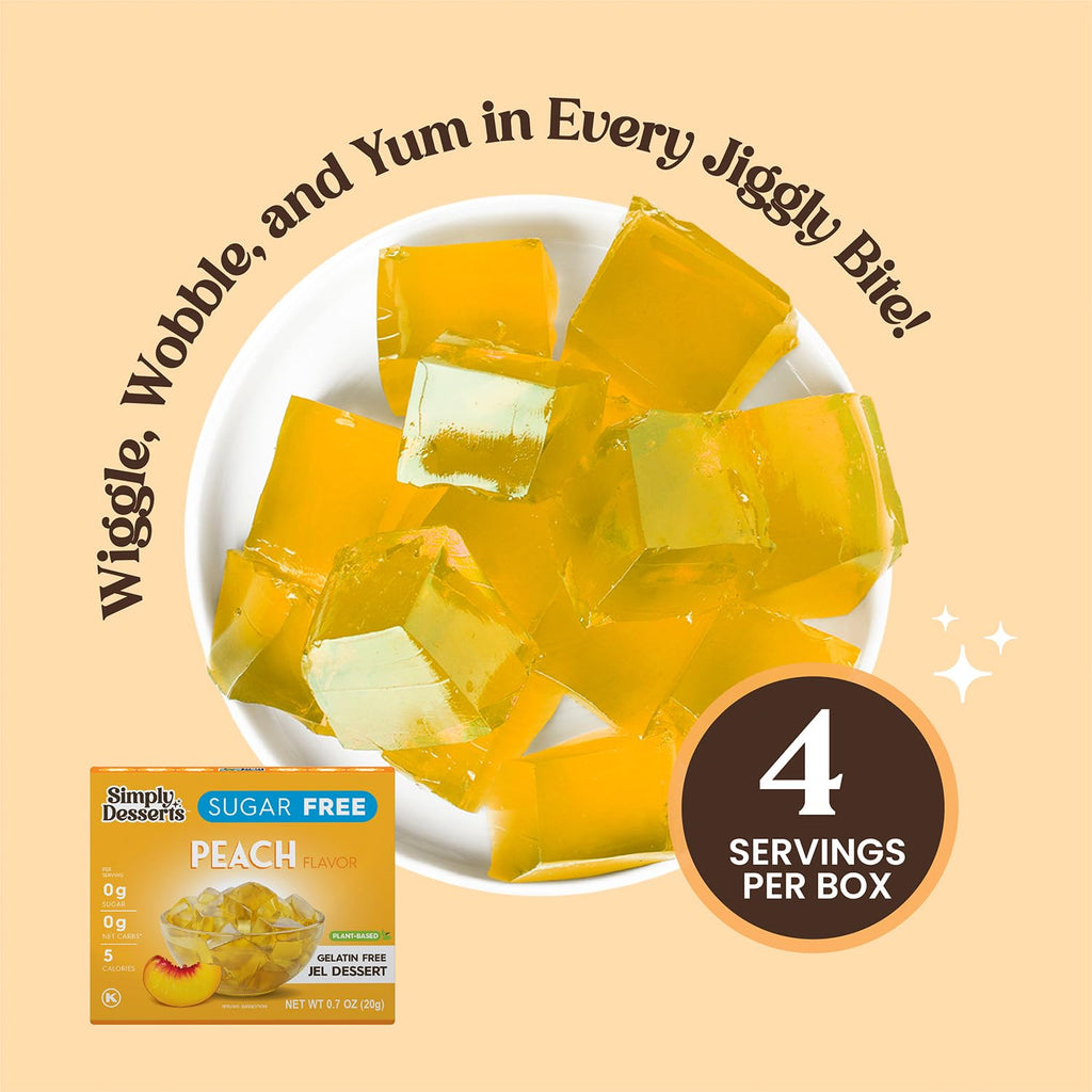Simply Desserts Sugar-Free Peach Jel, 6-Pack – Vegan Dessert, Keto Snacks, Diabetic Friendly & Kosher, 1.7 Oz Ea