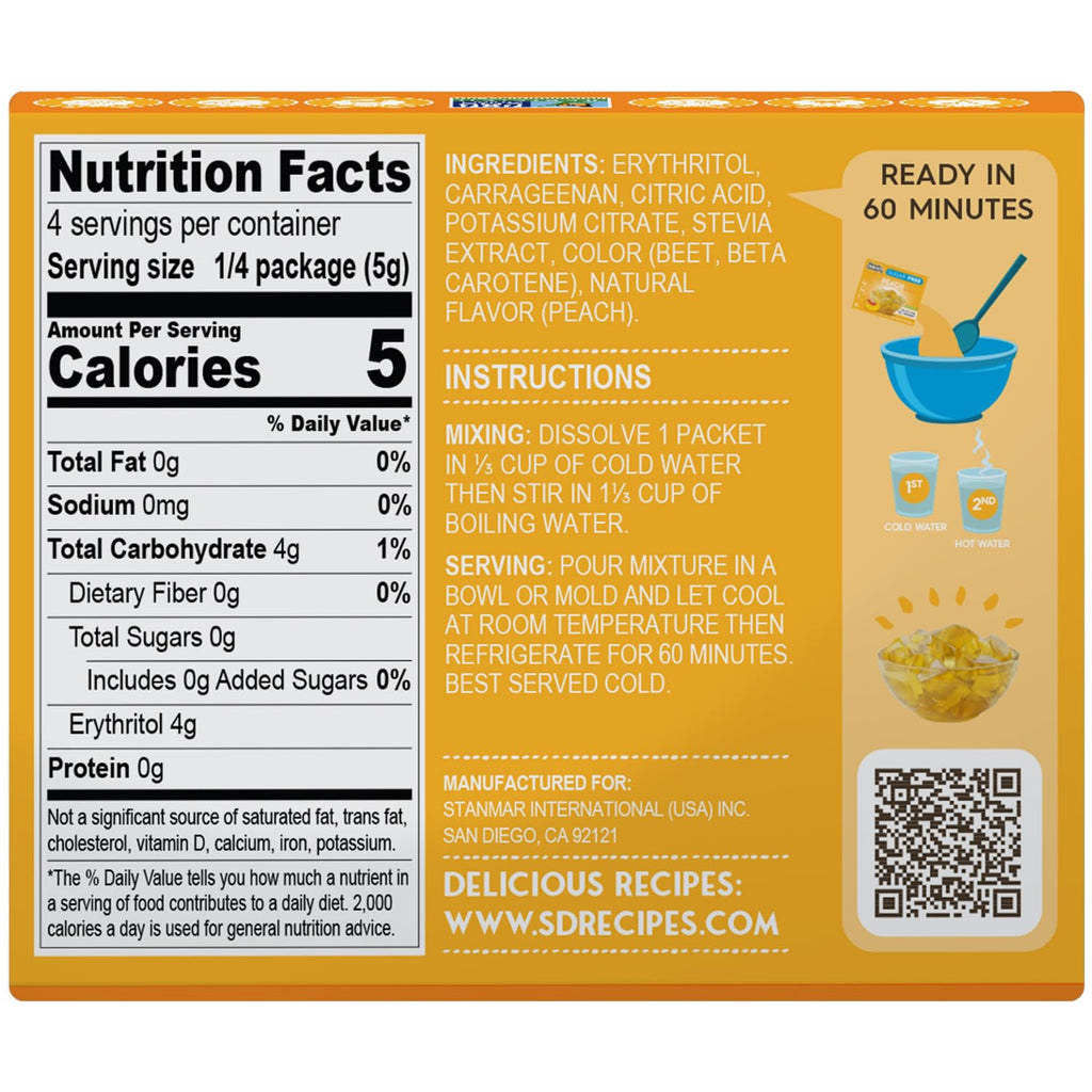 Simply Desserts Sugar-Free Peach Jel, 6-Pack – Vegan Dessert, Keto Snacks, Diabetic Friendly & Kosher, 1.7 Oz Ea