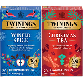 Twinings Holiday Sweet & Spicy Tea Variety 2-Pack – Caffeinated Christmas Tea and Caffeine-Free Winter Spice Herbal, Christmas Gift, 20 Tea Bags Ea