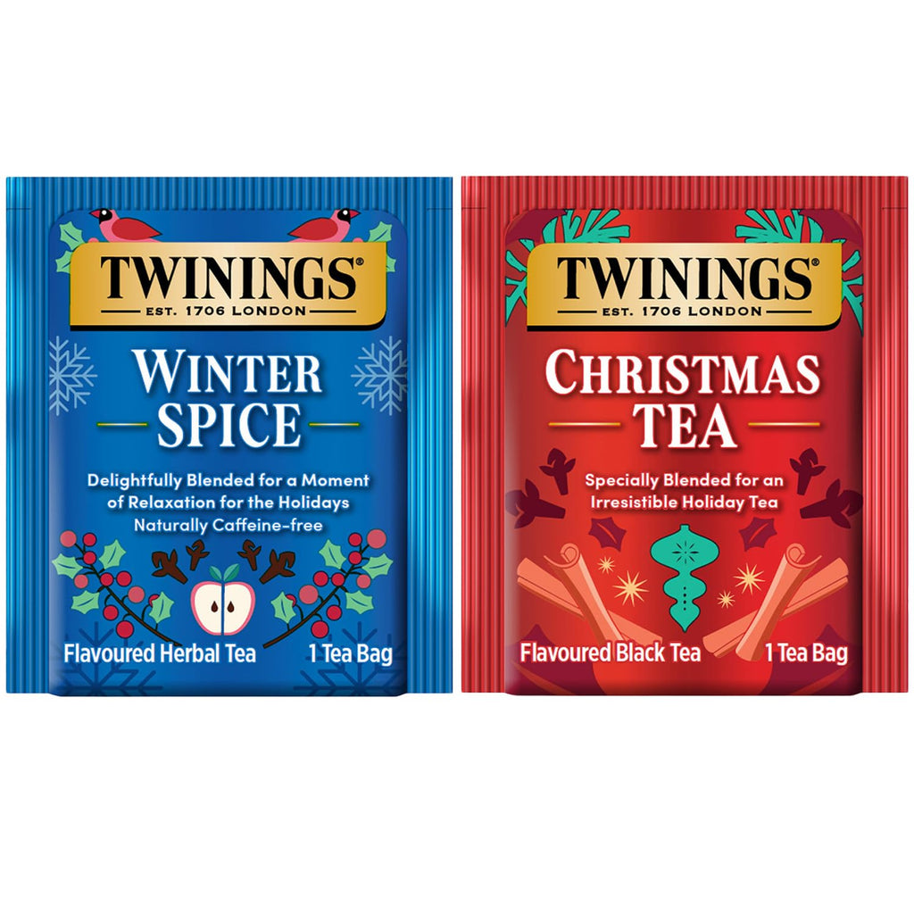 Twinings Holiday Sweet & Spicy Tea Variety 2-Pack – Caffeinated Christmas Tea and Caffeine-Free Winter Spice Herbal, Christmas Gift, 20 Tea Bags Ea