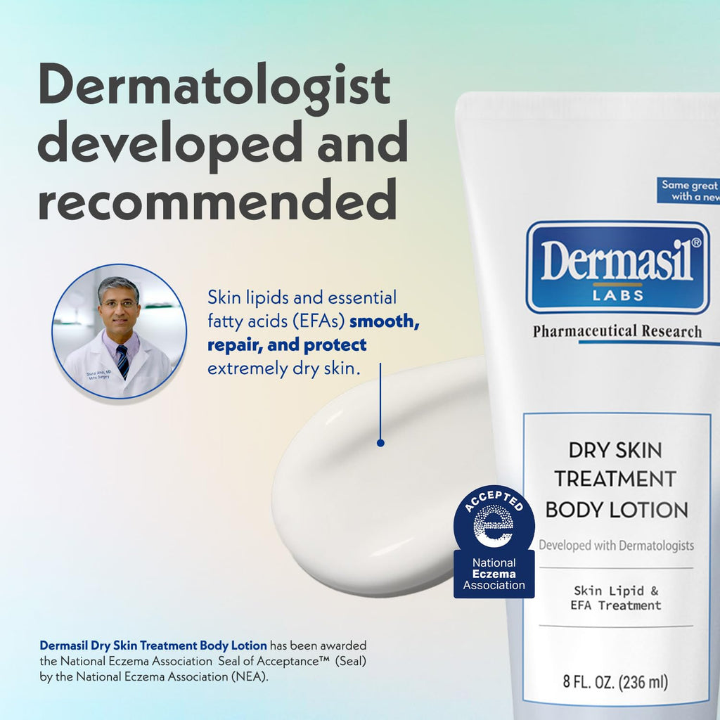 Dermasil Body Lotion, Dry Skin Treatment, 3-Pack – Non-Greasy, Fast-Absorbing, Fragrance-Free Lotion, Cruelty-Free, 8 Oz Ea