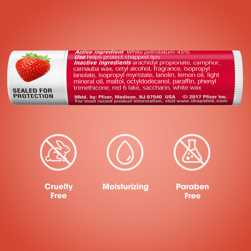 ChapStick Lip Care, Classic Strawberry 12-Count – Bulk Lip Balm, Fruity & Sweet, 0.15 Oz Ea