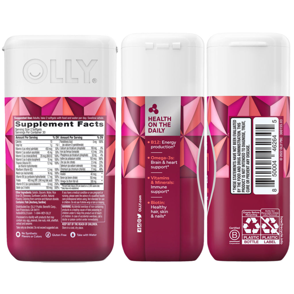 OLLY Woman’s Supplements, Ultra Strength Women’s Multi Softgels, Lovin’ Libido Capsules, Happy Hoo-Ha Capsules, Variety 3-Pack