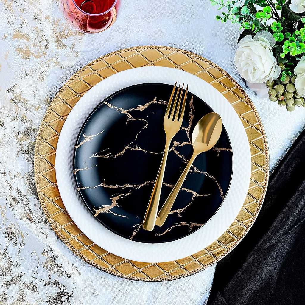 Diamond Gold Charger Plates, 13” Elegant Chargers, Set of 6, Hand Finished (Finish May Vary) Gold Chargers for Dinner Plates & Soup Bowls, Perfect for Weddings, Parties, Anniversary, Holidays