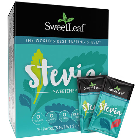 SweetLeaf Stevia Packets - Zero Calorie Stevia Powder, No Bitter Aftertaste, Sugar Substitute for Keto Coffee, Nothing Artificial, Non-GMO Stevia Sweetener Packets, 70 Count