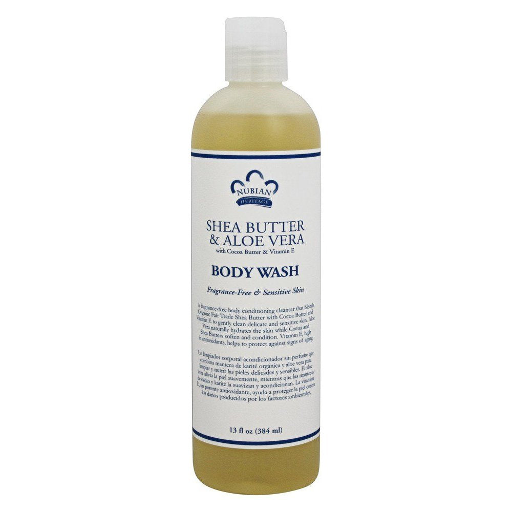 Nubian Heritage Body Wash - Shea Butter and Aloe Vera - Fragrance Free - 13 oz,NUBIAN HERITAGE,OxKom