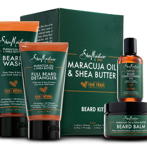 SheaMoisture Complete Beard Styling Set - Maracuja & Shea Oils - Conditioning Oil, Balm, Detangler & Wash Gift Box