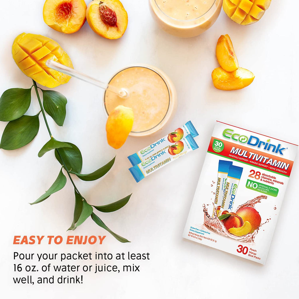 EcoDrink Complete Multivitamin Mix Drink. Peach Mango 30 Count Refill Pack