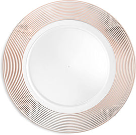 Rose Gold Charger Plates 13” (Set of 6) Dinner Service Plates for Parties, Weddings, Thanksgiving, New Year’s Eve Celebrations, Clear Plastic Disposable, Reusable Chargers, Dinner Plates