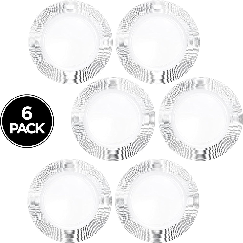 Clear Plate Chargers Silver rimmed  13" 6 in a pack