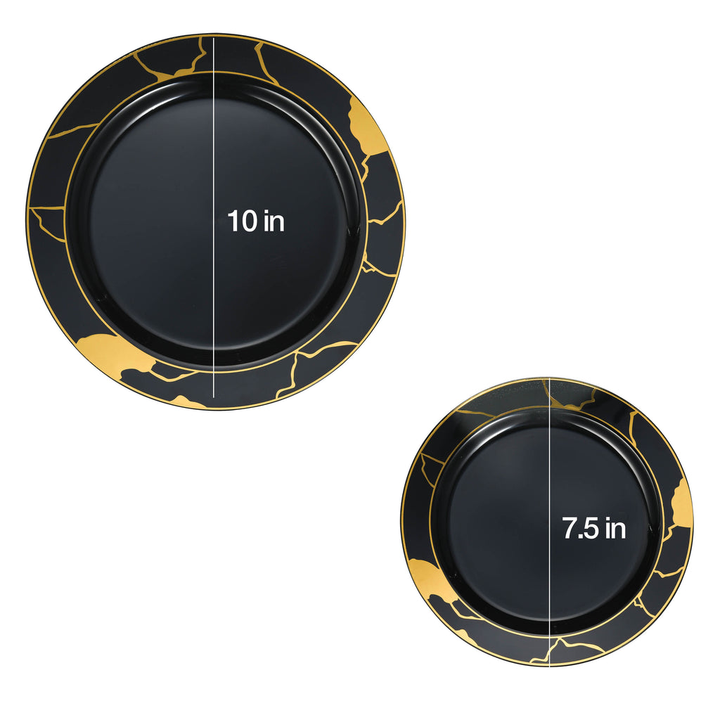180-Piece Black & Gold Plates Dinnerware Set W/ Plastic Silverware