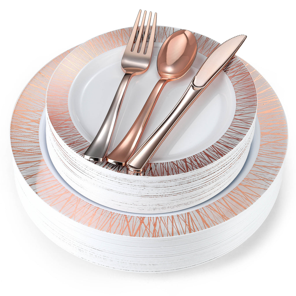 180-Piece Rose Gold Plates & Dinnerware Set With Plastic Silverware