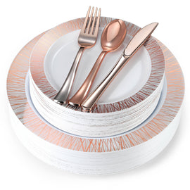 180-Piece Rose Gold Plates & Dinnerware Set With Plastic Silverware