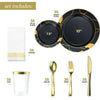 252-Piece Black and Gold Plates, Napkins, Party Supplies, Dinnerware for Adults (36 sets), Gold Plastic Plate Set, Small & Large, Durable Disposable Silverware, Paper Napkins, Cups for Elegant Parties,Chateau Fine Tableware,OxKom