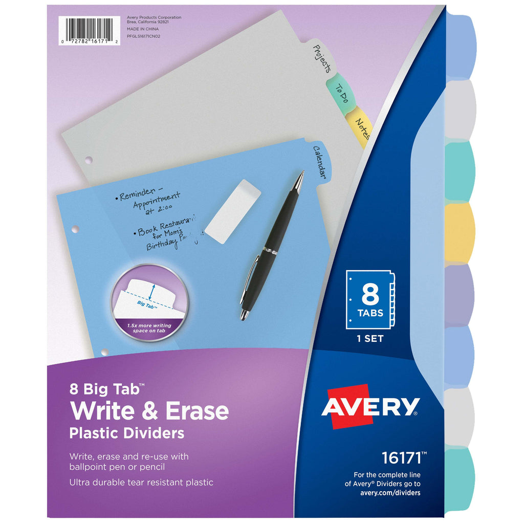AVERY-DENNISON, Translucent Multicolor Big Tab Dividers, 8-Tab, 8-1/2 x 11,,AVERY,OxKom