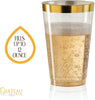 100 Gold Plastic Cups 12 oz Gold Glitter with a Gold Rim