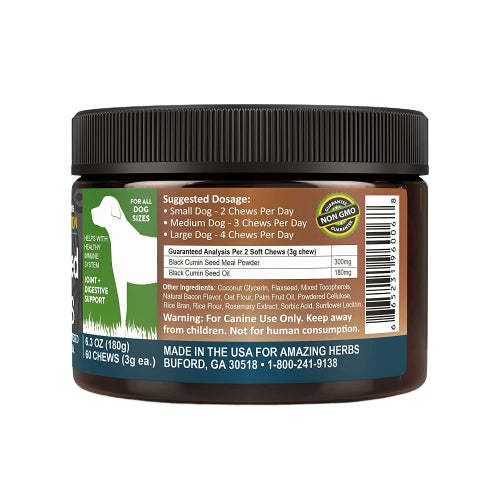 Dog Chews
Dog Chews
Black Seed Soft Chews Pet 6.2 OZ,AMAZING HERBS,OxKom