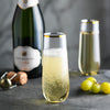 36 Pack Plastic Stemless Champagne Flutes, 9 oz Clear Drinking & Toasting Glass with Elegant Gold Rim, Disposable Drinkware for Wine, Cocktails, Sparkling Water, Mimosas