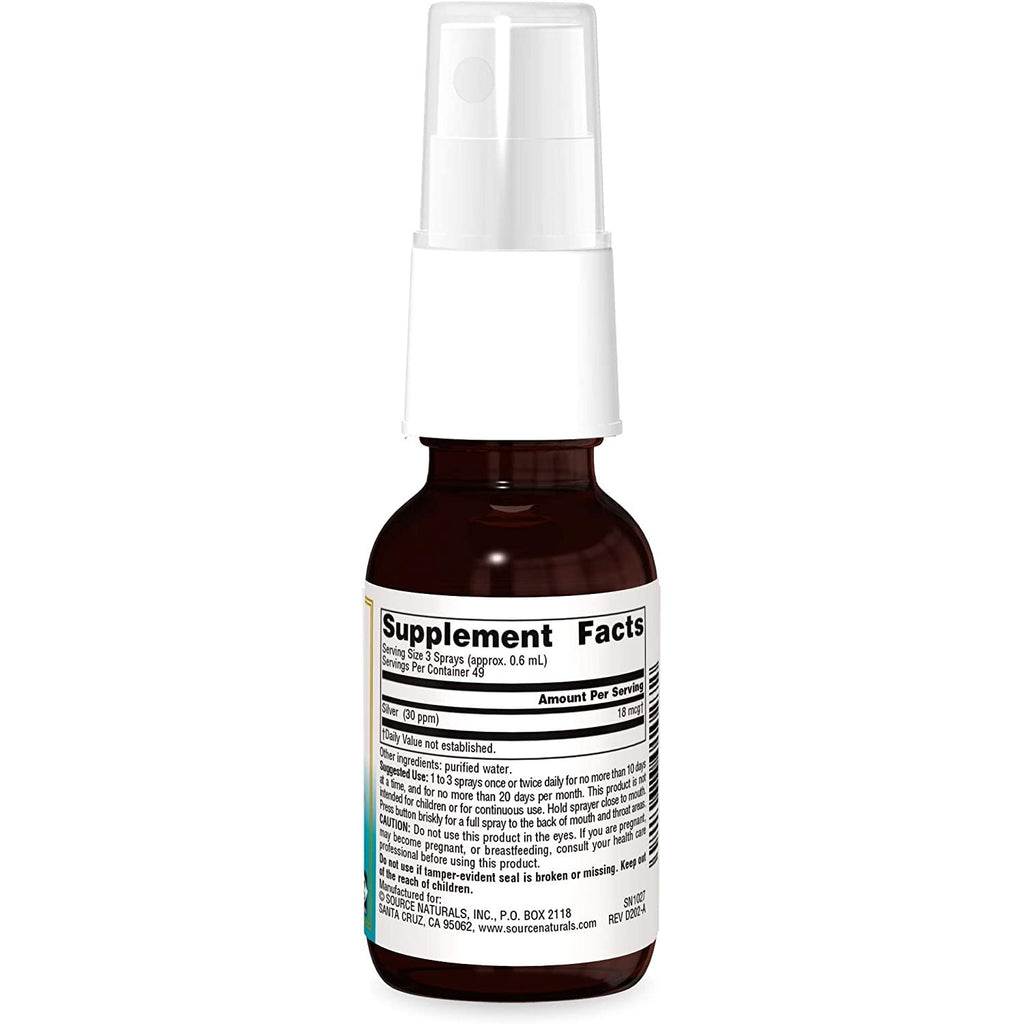Source Naturals Wellness Colloidal Silver™ Throat Spray 1 oz. Liquid,Source Naturals,OxKom