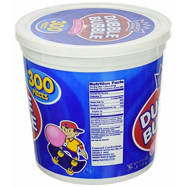 America's Original Dubble Bubble Bubble Gum 47.6 Ounce Value Tub 300 Wrapped,CONCHA NACAR,OxKom
