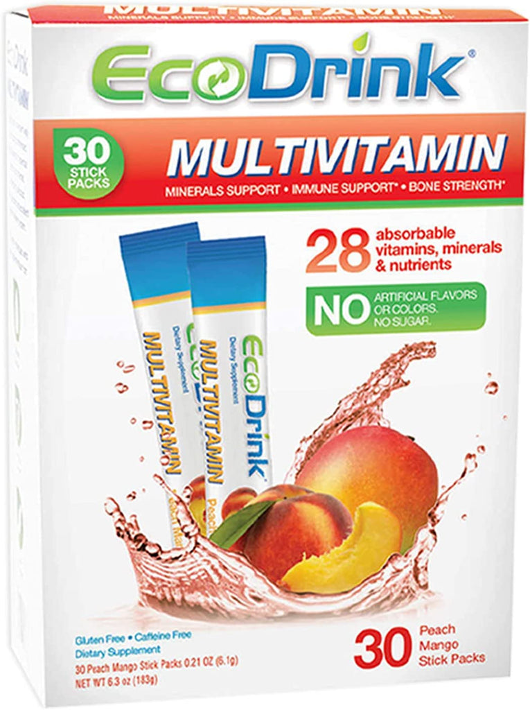 EcoDrink Complete Multivitamin Mix Drink. Peach Mango 30 Count Refill Pack
