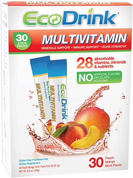 EcoDrink Complete Multivitamin Mix Drink. Peach Mango 30 Count Refill Pack