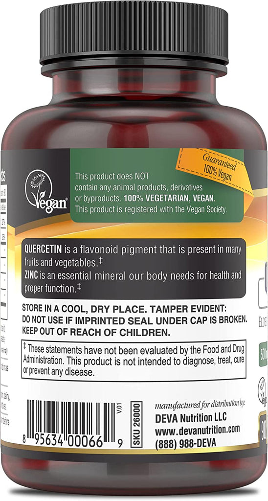 DEVA VEGAN QUERCETIN 500 MG WITH ZINC & ELDERBERRY 90 TABS