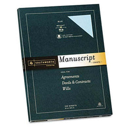25% Cotton Manuscript Covers, Blue, 30 lbs., Wove, 9 x 12-1/2,,SOUTHWORTH CO.,OxKom