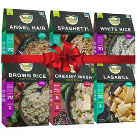 Natural Heaven Hearts of Palm Variety Pack Pasta And Rice (Angel Hair, Spaghetti, Lasagna, White rice, Brown Rice, Creamy Mash - 1 of Each) | Gluten-Free | Low Carb - 4g of Carbs | Keto Food | Paleo | Vegan | (9 Ounce – 6 Count)