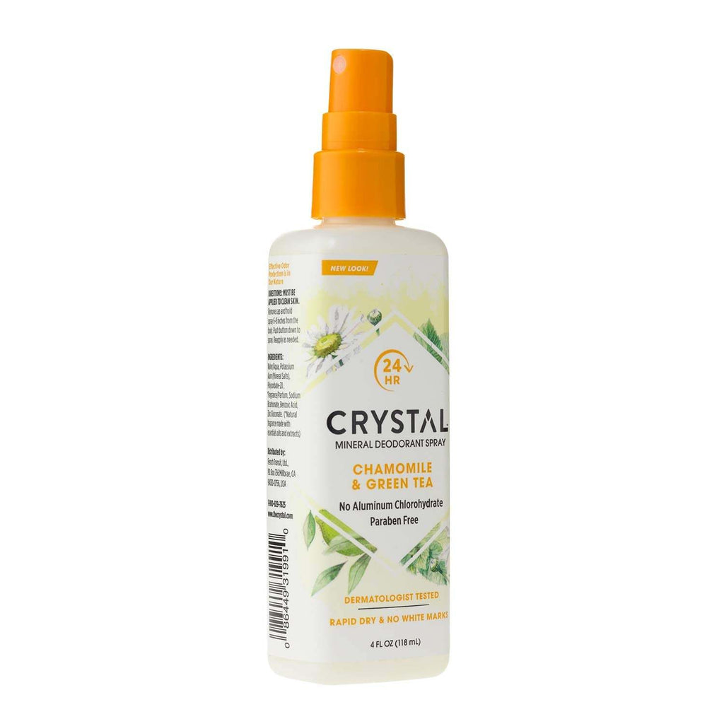 Crystal Essence Mineral Deodorant Body Spray Chamomile And Green Tea - 4 fl oz,CRYSTAL,OxKom