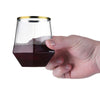 32 Pack Diamond Stemless Plastic Wine Glasses, 12 oz Unique Diamond Shape, Clear Gold Rim Glasses for Wine, Whiskey, Cocktails, Juice, Trendy & Modern Stemware, Food-Grade Disposable Drinkware,Chateau Fine Tableware,OxKom