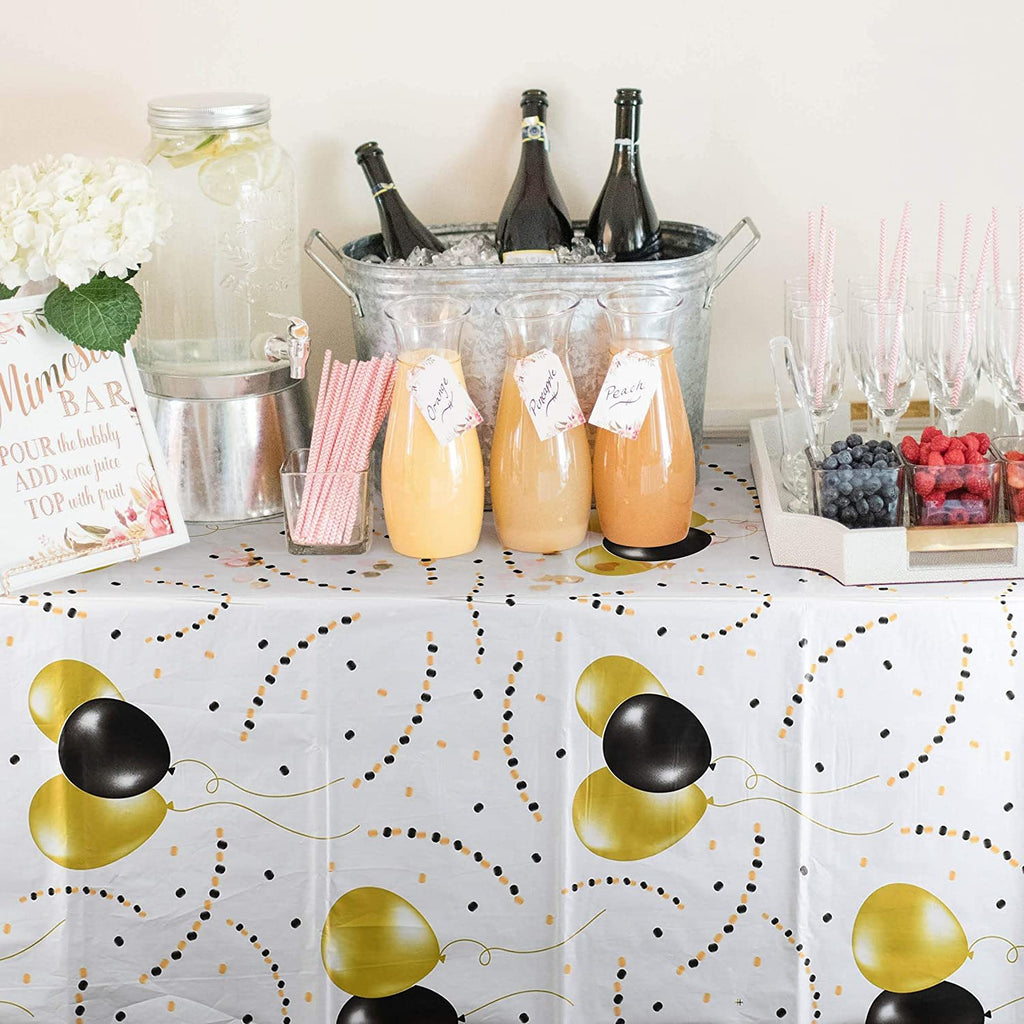 Party Tablecloth Black & Gold Balloons Set Of 4 Disposable Decor,Chateau Fine Tableware,OxKom