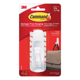 General Purpose Hooks, 5lb Capacity, Plastic, White, 1 Hook & 2 Strips,3M,OxKom