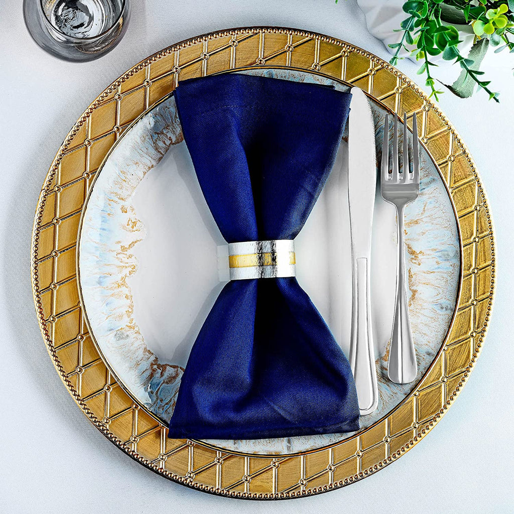 Diamond Gold Charger Plates, 13” Elegant Chargers, Set of 6, Hand Finished (Finish May Vary) Gold Chargers for Dinner Plates & Soup Bowls, Perfect for Weddings, Parties, Anniversary, Holidays