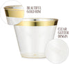 100 Pack 9Oz Plastic Cups Gold Glitter W/ Rim Prem Disposable Party