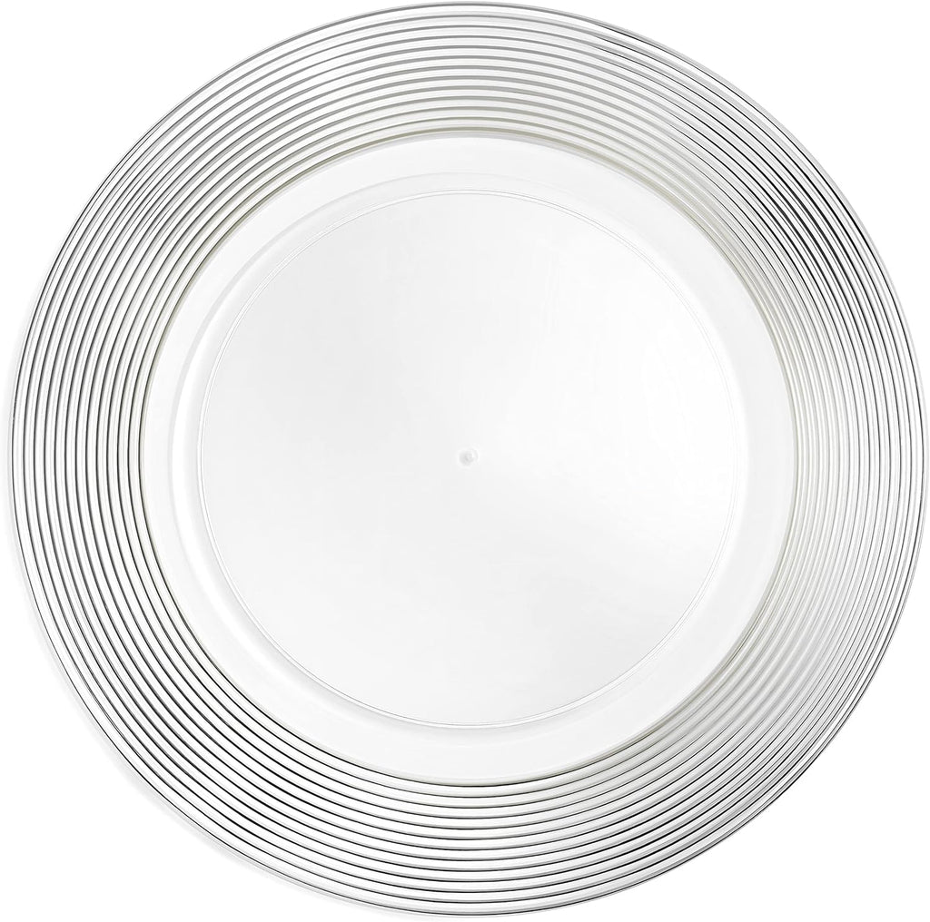 Clear Plate Chargers Silver rimmed  13" 6 in a pack