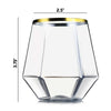 32 Pack Diamond Stemless Plastic Wine Glasses, 12 oz Unique Diamond Shape, Clear Gold Rim Glasses for Wine, Whiskey, Cocktails, Juice, Trendy & Modern Stemware, Food-Grade Disposable Drinkware,Chateau Fine Tableware,OxKom