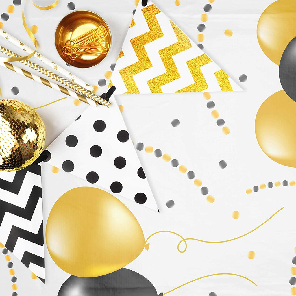 Party Tablecloth Black & Gold Balloons Set Of 4 Disposable Decor,Chateau Fine Tableware,OxKom