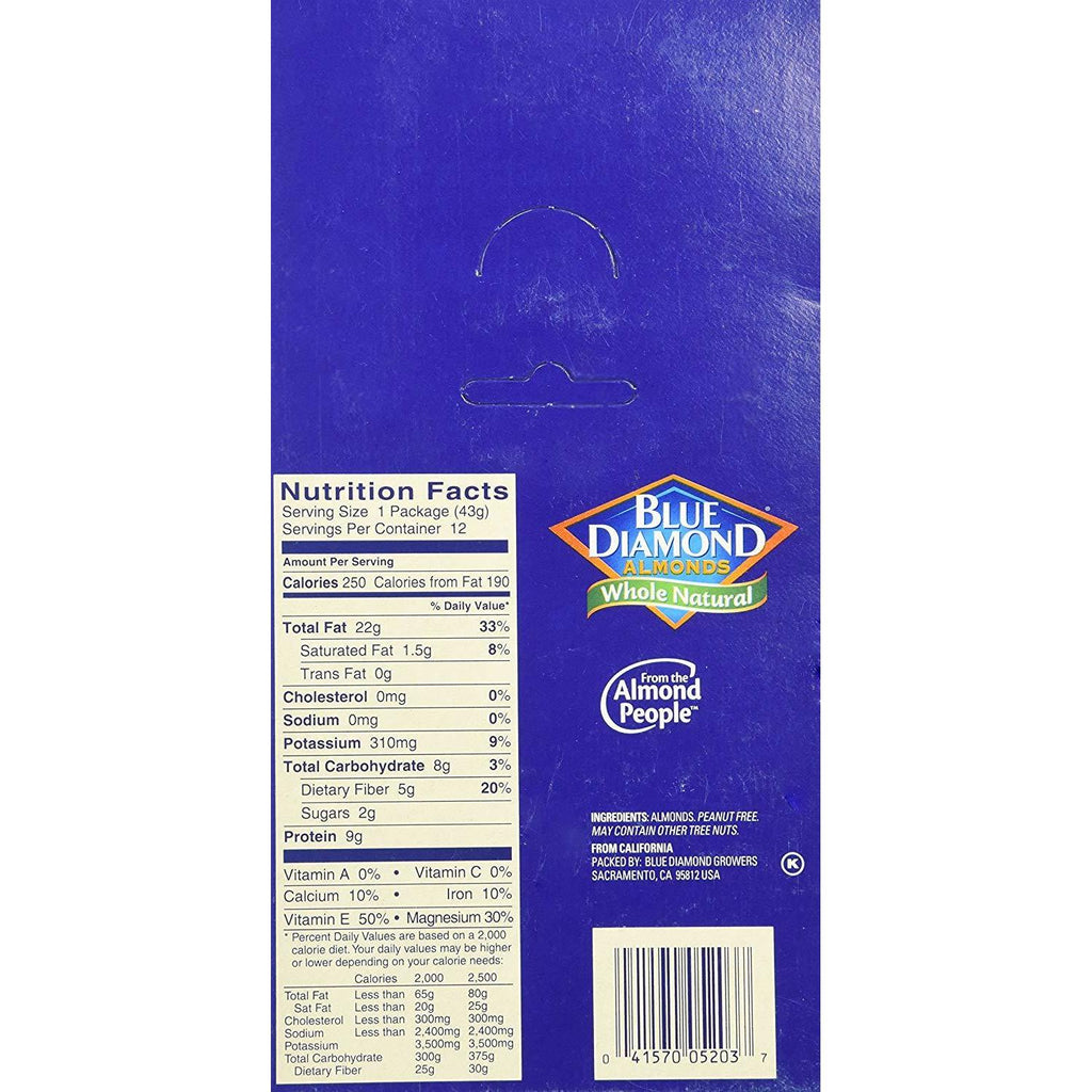 Blue Diamond Almonds Whole Natural 1 1.5 Oz,BLUE DIAMOND,OxKom