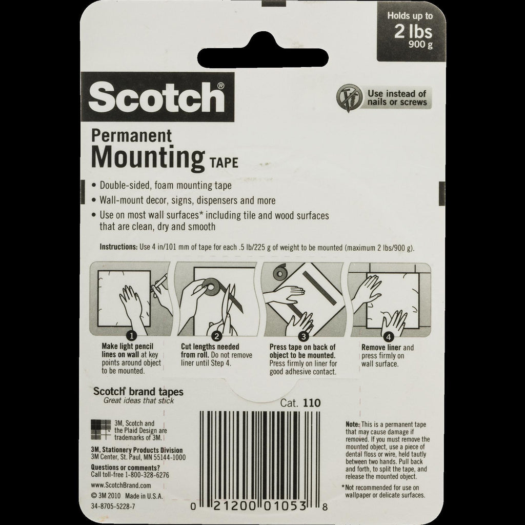 Foam Mounting Double-Sided Tape, 1/2" Wide x 75" Long,3M,OxKom