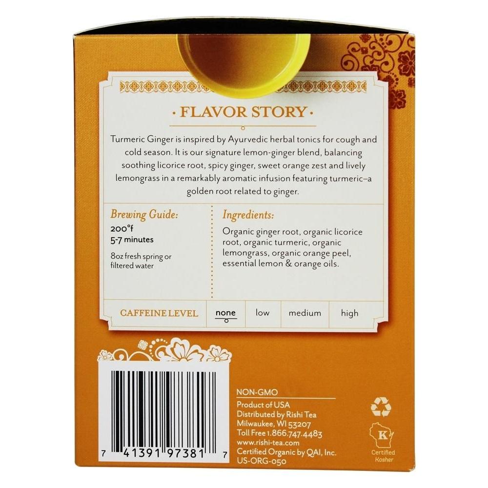 Rishi Tea Organic Herbal Tea Turmeric Ginger 15 Tea Bags,RISHI,OxKom
