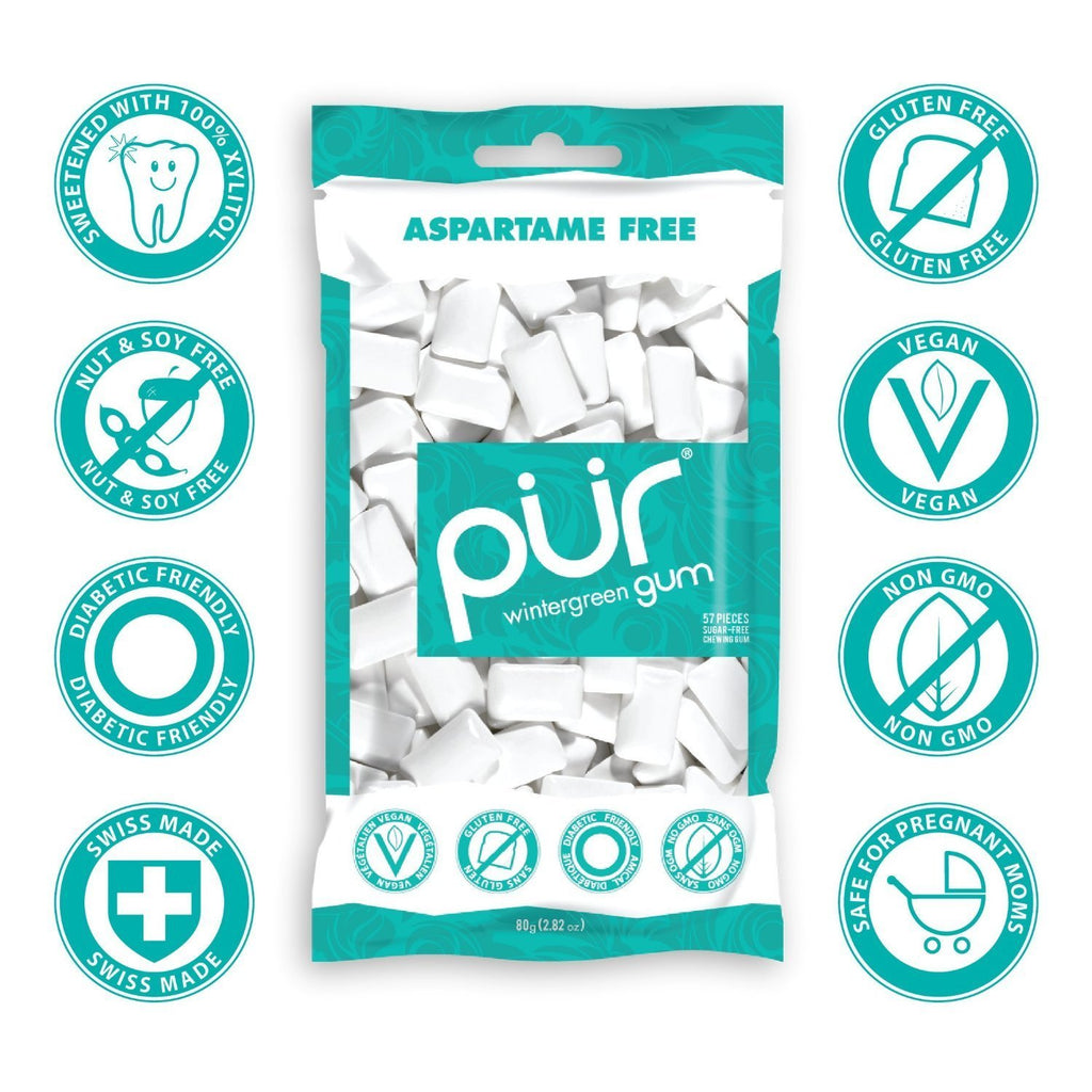 PUR Gum Aspartame Free Wintergreen 2.8 Oz 57 Pieces Chewing Gum,PUR GUM,OxKom