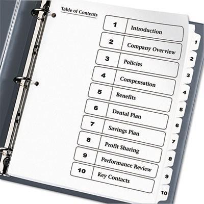 Ready Index Classic Tab Titles, 10-Tab, 1-10, Letter, Black/White,AVERY,OxKom