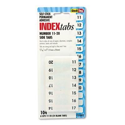 Side-Mount Self-Stick Plastic Index Tabs Nos 11-20, 1 inch, White,,REDI-TAG CORPORATION,OxKom