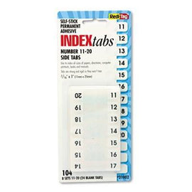 Side-Mount Self-Stick Plastic Index Tabs Nos 11-20, 1 inch, White,,REDI-TAG CORPORATION,OxKom