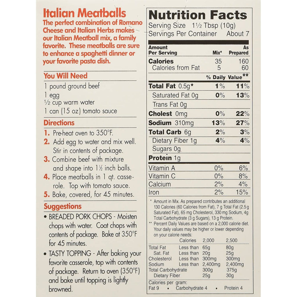 Tempo Old Country Meatball Mix - Italian - 2.75 oz -,TEMPO,OxKom