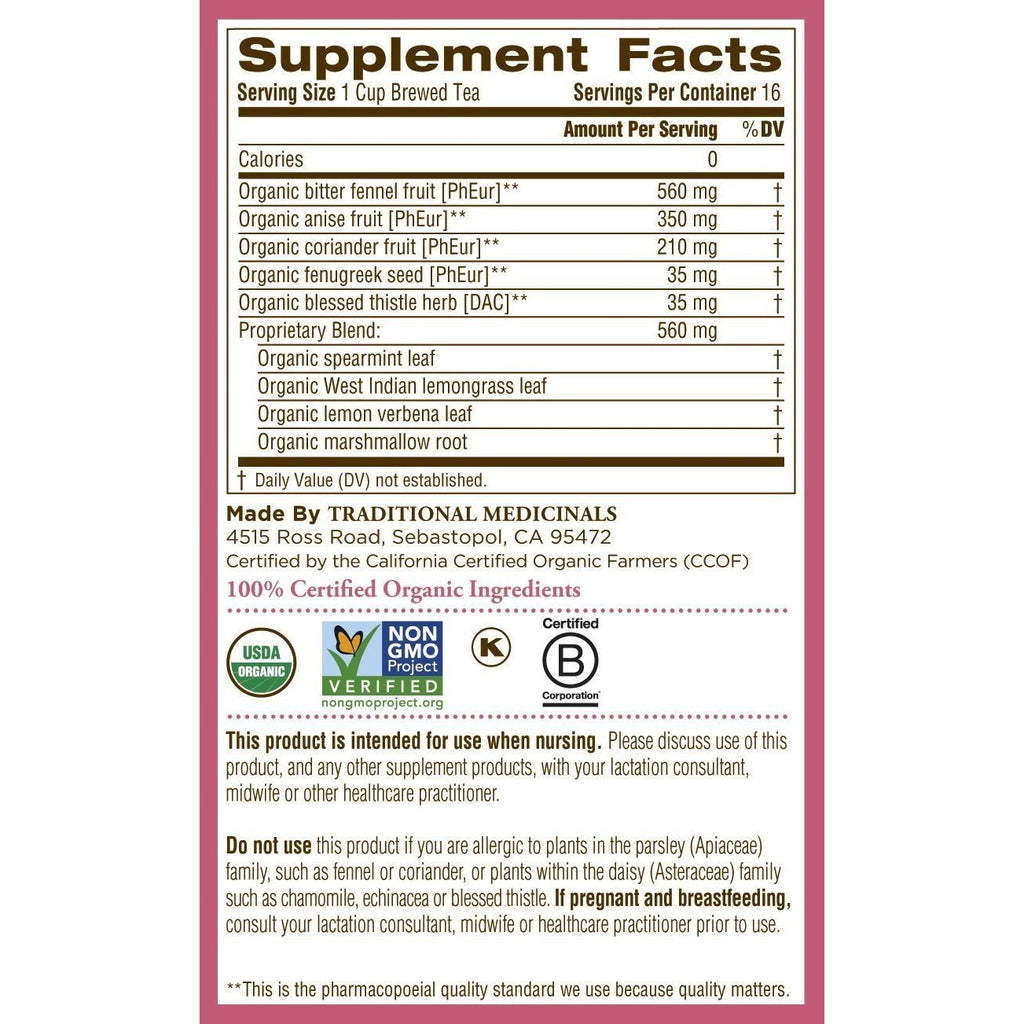 Traditional Medicinals Organic Mother's Milk Tea - Caffeine Free - 16 Bags,TRADITIONAL MEDICINALS,OxKom