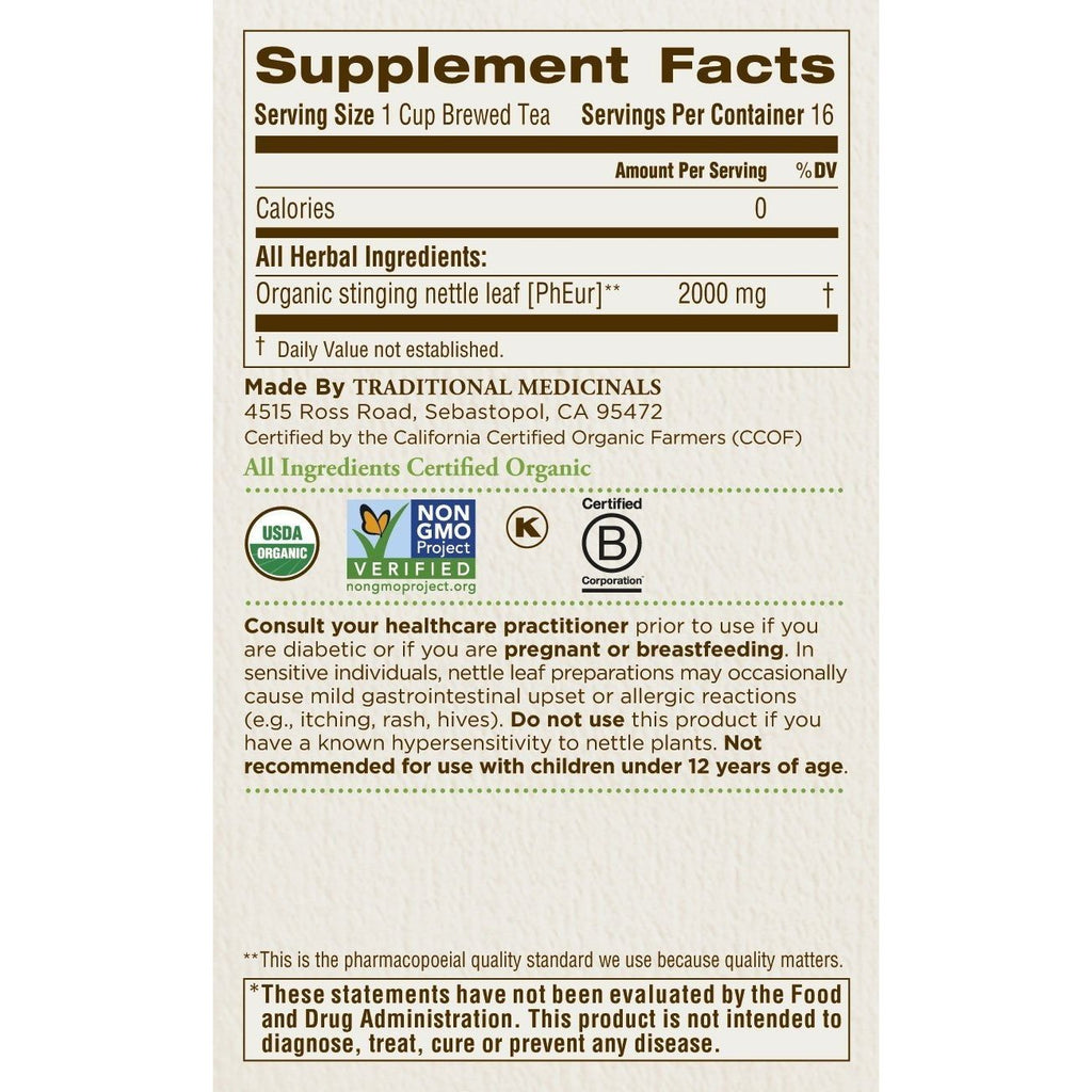 Traditional Medicinals Organic Nettle Leaf Herbal Tea - 16 Tea Bags -,TRADITIONAL MEDICINALS,OxKom