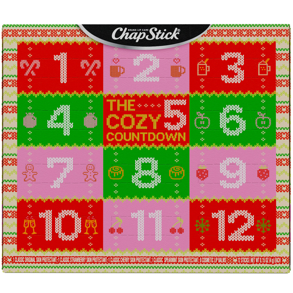 ChapStick Cozy Countdown Holiday Lip Balms 12-Pack, Advent Calendar.
